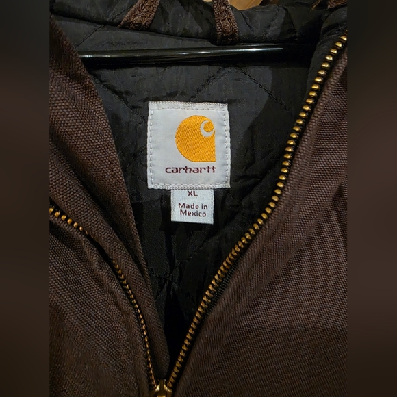 Carhartt Dark Brown Duck Arctic Quilted Lined Canvas Hooded Jacket Mens XL - Picture 2 of 6
